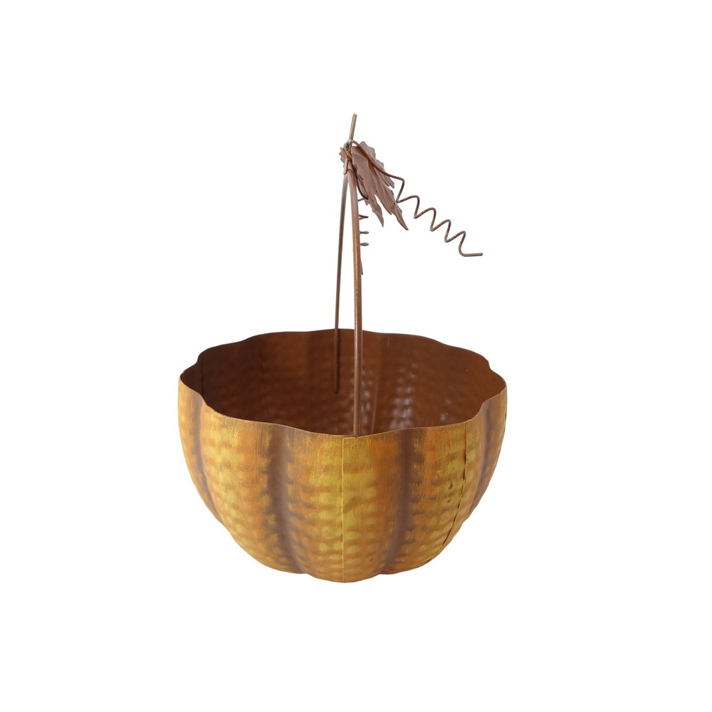 Pumpkin Basket Home Decor Orange Excellent Metal Fall Harvest Leaf - Picture 4 of 6